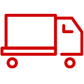 Icon Lagerverkauf, Icon mit Lieferwagen in Rot, Hintergrund transparent